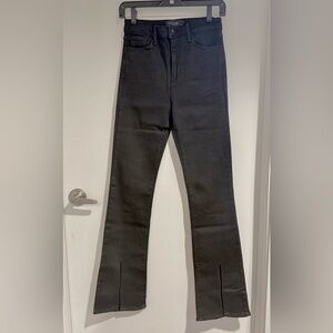 Just Black Women's Front Slit Flare Leg Jeans in Deep Jet Black